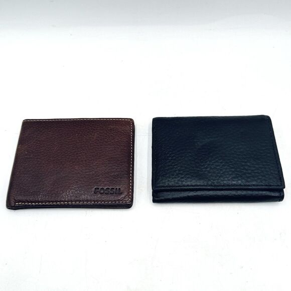 Men's Wallet Lot of 2 Brown Fossil and Black Dockers - Picture 1 of 7
